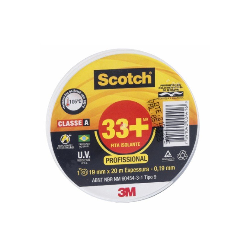 Fita Isolante 3M Scotch 33+ Classe A Preta 19mm x 20m 