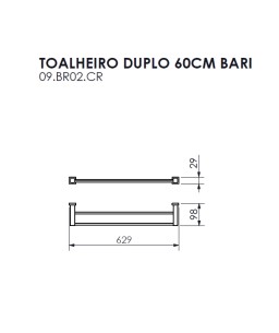 Toalheiro Duplo 60cm Bari Crismoe 09.BR02.CR