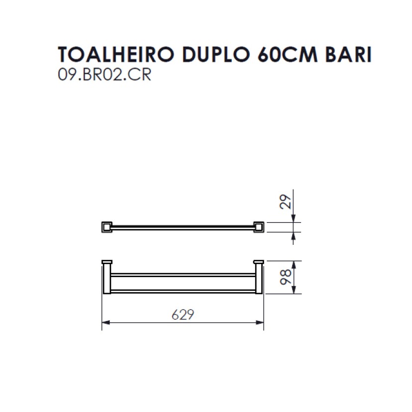 Toalheiro Duplo 60cm Bari Crismoe 09.BR02.CR