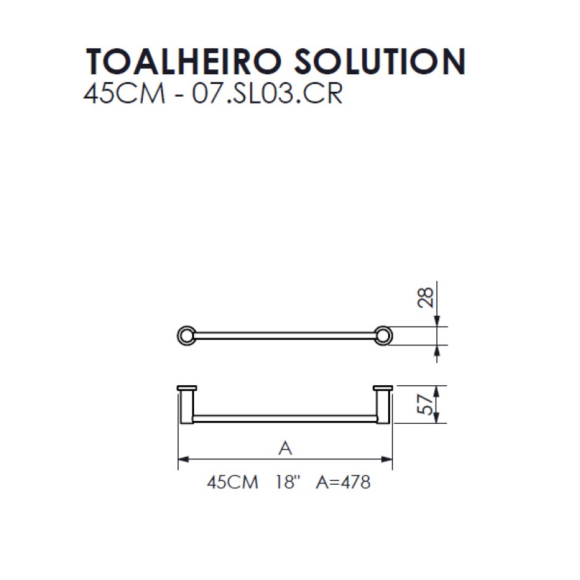 Toalheiro 45cm Solution Crismoe 07.SL03.CR