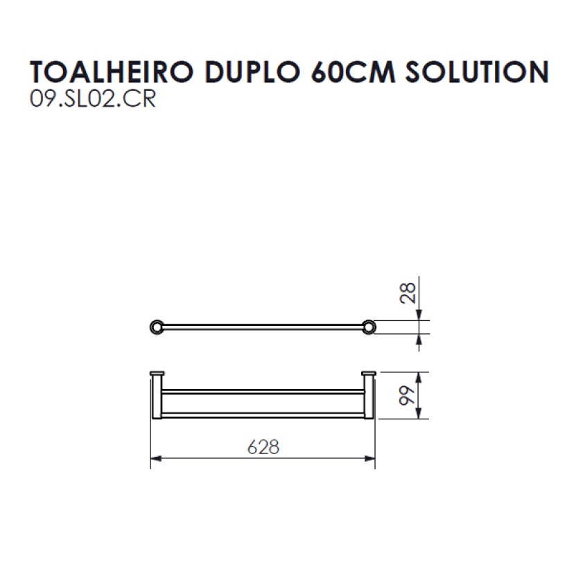 Toalheiro Duplo 60cm Solution Crismoe 09.SL02.CR