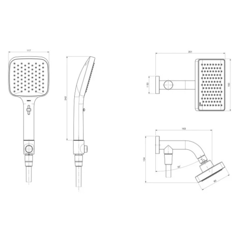 Chuveiro Quadrado Parede Cromado Com Desviador e Ducha Manual Deca Flex 2082.C.DES