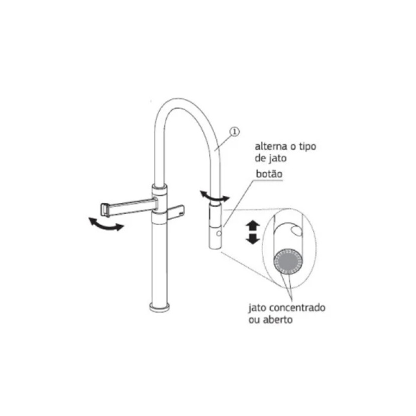 Torneira Mesa Cozinha Bica Alta Colore Inox e Fendi 1189.INX.FD