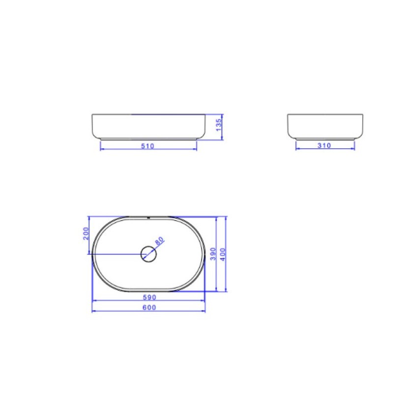 Cuba Oval Apoio Deca 60cm Ebano Fosco L.14060.94