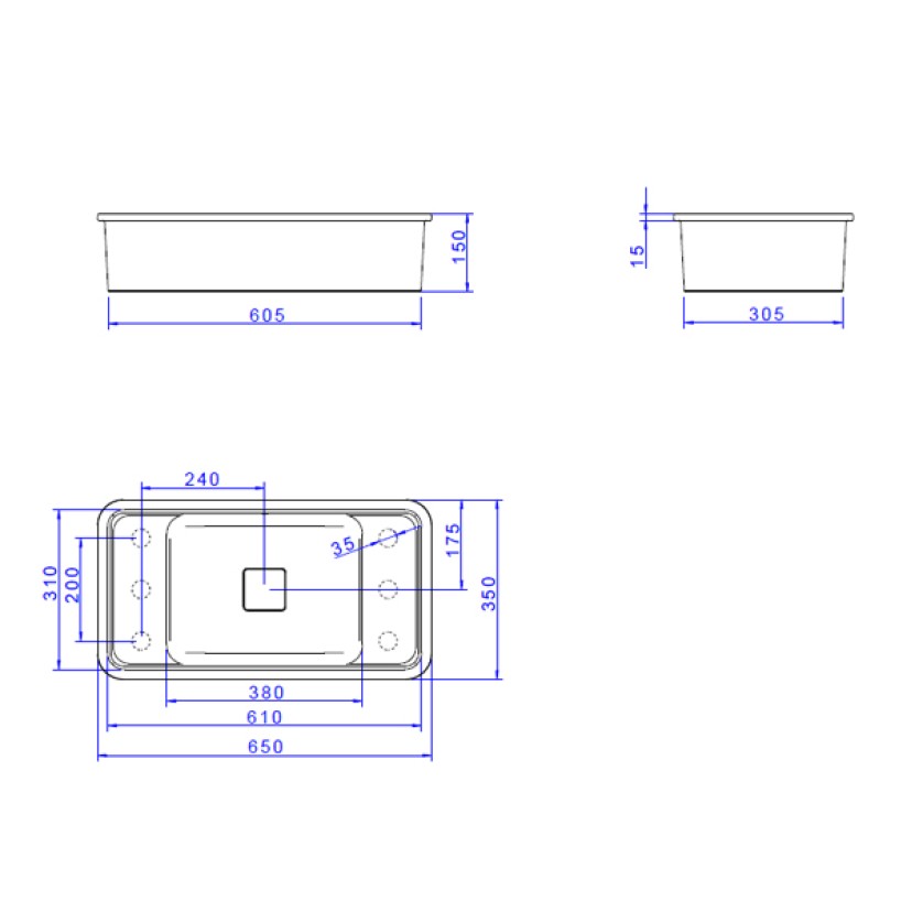 Cuba Slim Retangular de Embutir com Mesa 60cm Ébano Fosco Deca L.33060.MDE.94