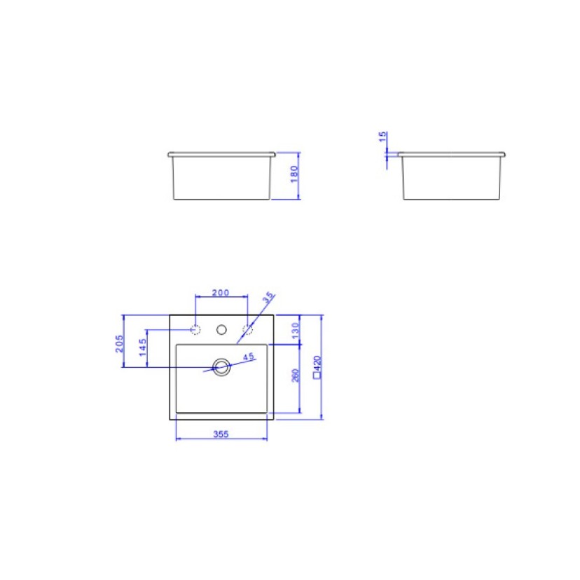 Cuba Sobrepor Deca Quadrada Com Mesa 420mm Ebano Fosco L.730.94