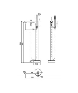 Monocomando de piso para banheira com ducha manual Moove Chrome Doka