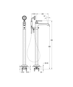 Monocomando de piso para banheira com ducha manual Ever Chrome Doka