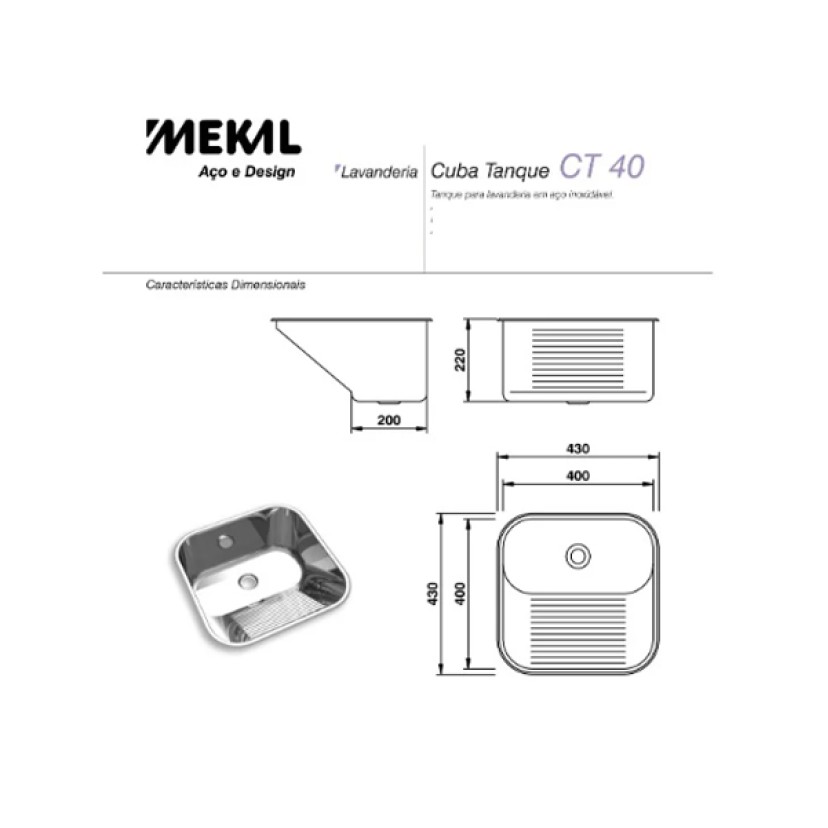 Tanque CT40 Inox Luxo Embutir Mekal