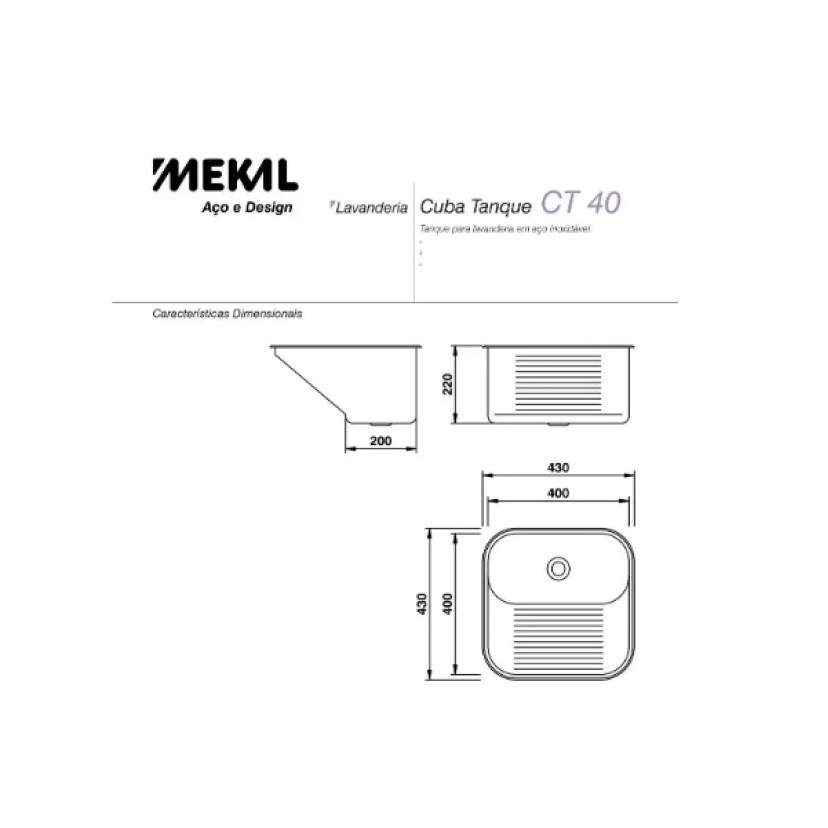 Tanque CT40 Aço Inox 40x40 Embutir Escovado Mekal 01019416