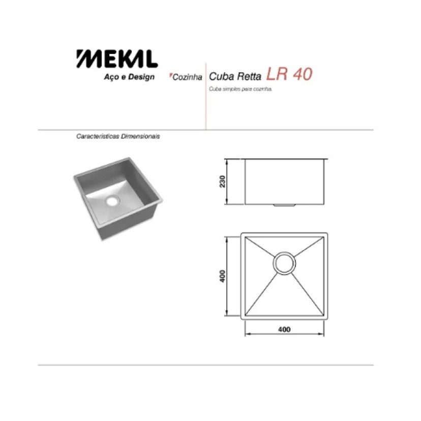 Cuba Gourmet Simples Inox Embutir LR40 Raio 3 Mekal