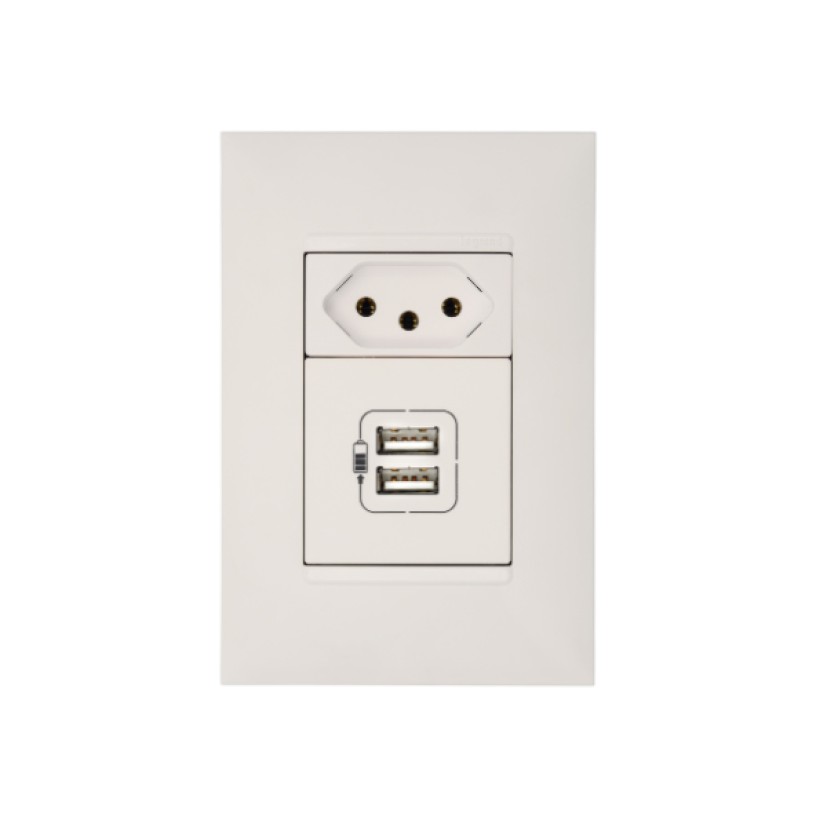 Conjunto de Tomada 10A/2xUSB Branco Plus+ Pial Legrand