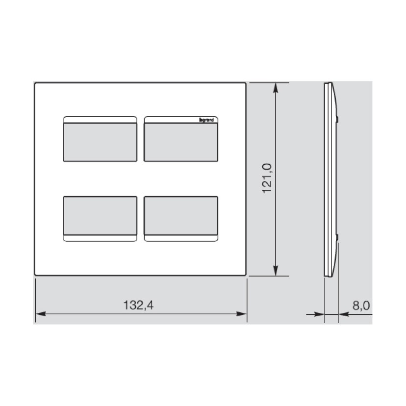 Placa sem Suporte 4x4 quatro módulos Cinza Plus+ Pial Legrand