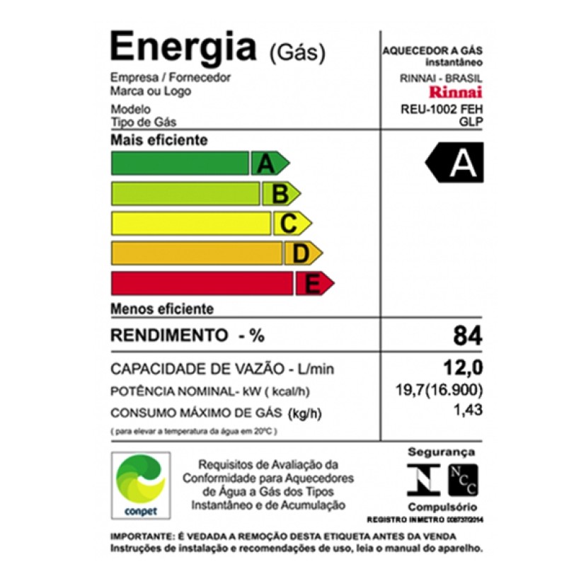 Aquecedor a Gás 12 litros REU-1002 FEH GLP 