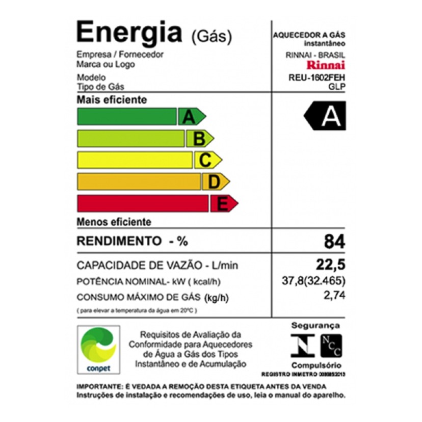 Aquecedor a Gás 22 litros REU-1602 FEH GLP