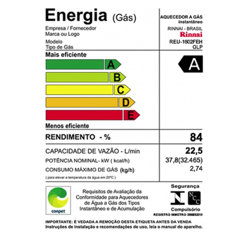 Aquecedor a Gás 22 litros REU-1602 FEH GN 