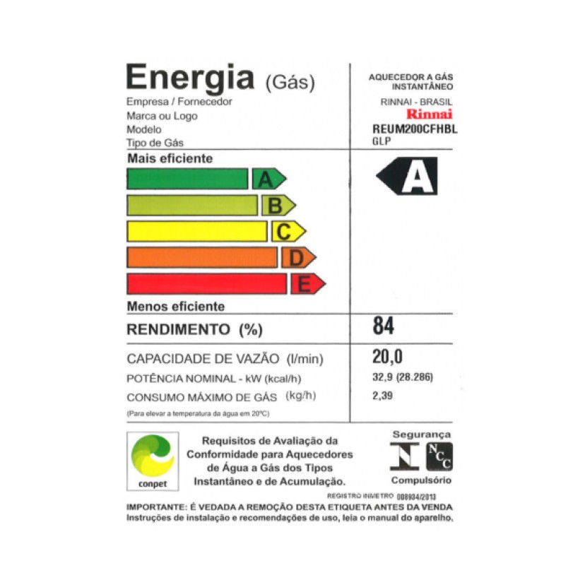 Aquecedor M20 a Gás Rinnai 20 Litros REUE-M200CFHB GN