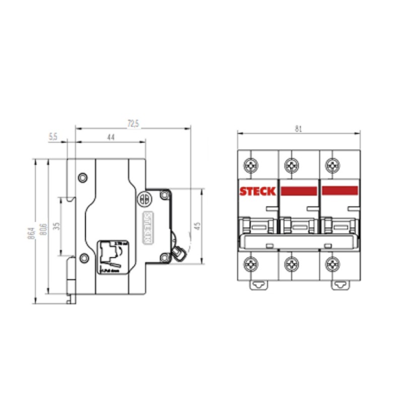 Disjuntor Tripolar Curva C 100A Steck