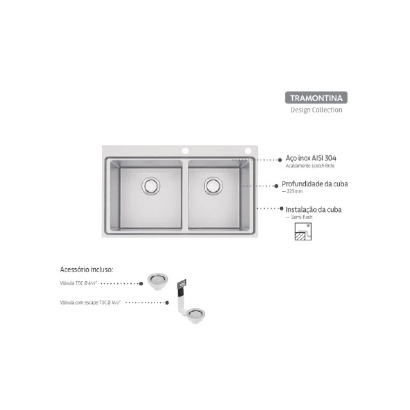 Cuba Sobrepor Tramontina Design Collection Smooth 2C 40 Aco Inox Acab Scotch Brite 86x52 93924103