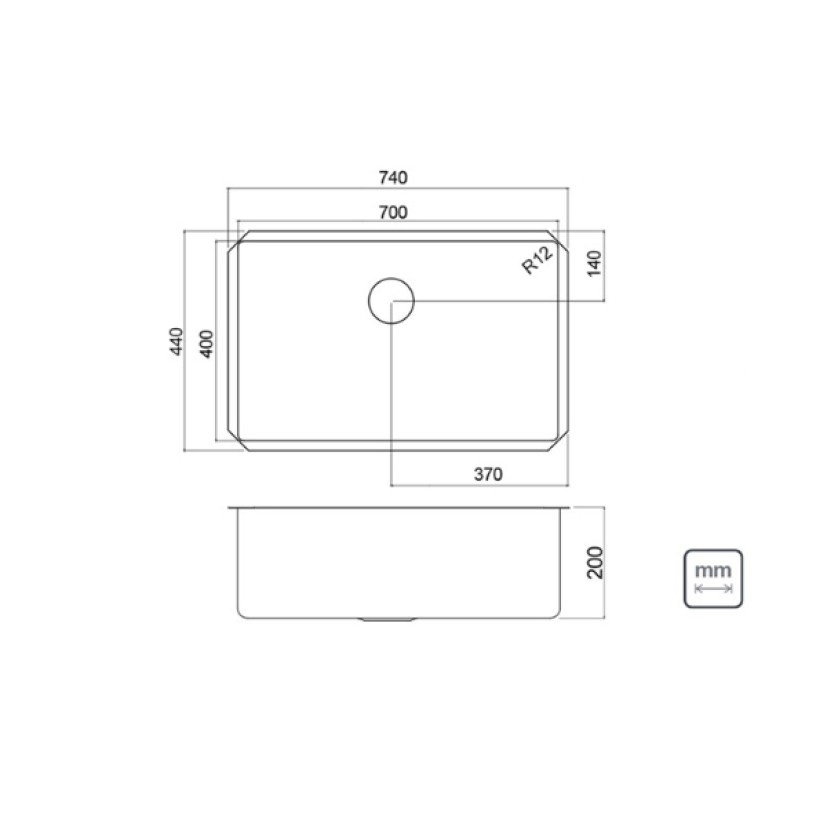 Cuba Inox Undermount Quadrum 70U Tramontina 700X400 Design Collection 94000/112