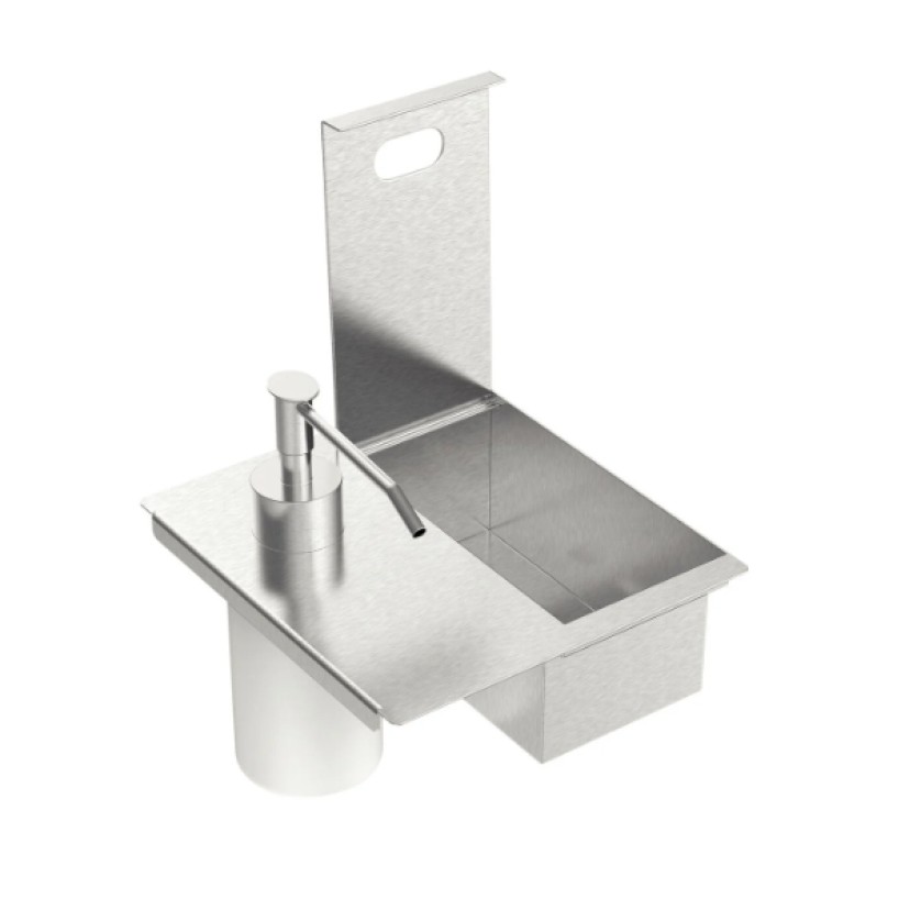 Porta Esponja com Tampa e Dosador de Sabão Líquido em Aço Inox para uso em canal organizador Tramontina 94534/016