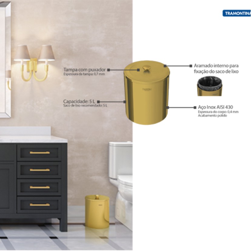 Lixeira Gold e Inox Polido com Tampa  94540/051