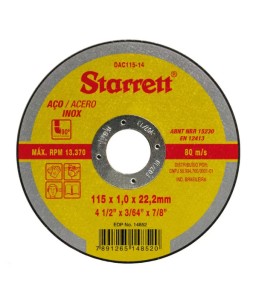 Disco de Corte para Aço Carbono e Inox 115x22,23mm Starrett 