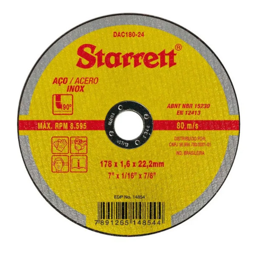 Disco de Corte para Aço Carbono e Inox 180x22,23mm Starrett 