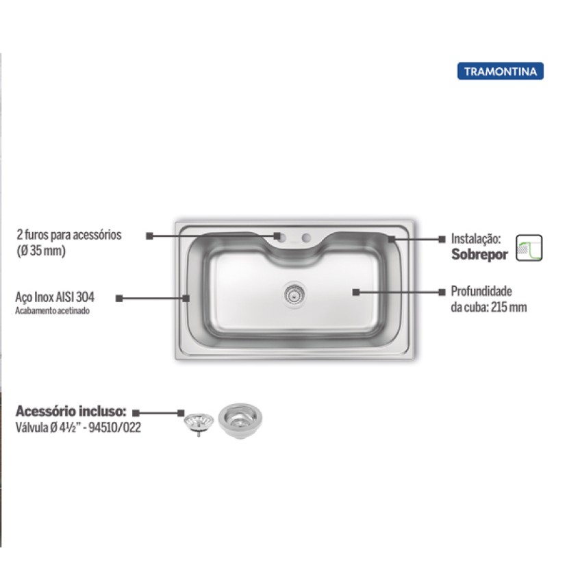 Cuba Sobrepor Inox 86x50 Morgana Maxi 93801/122